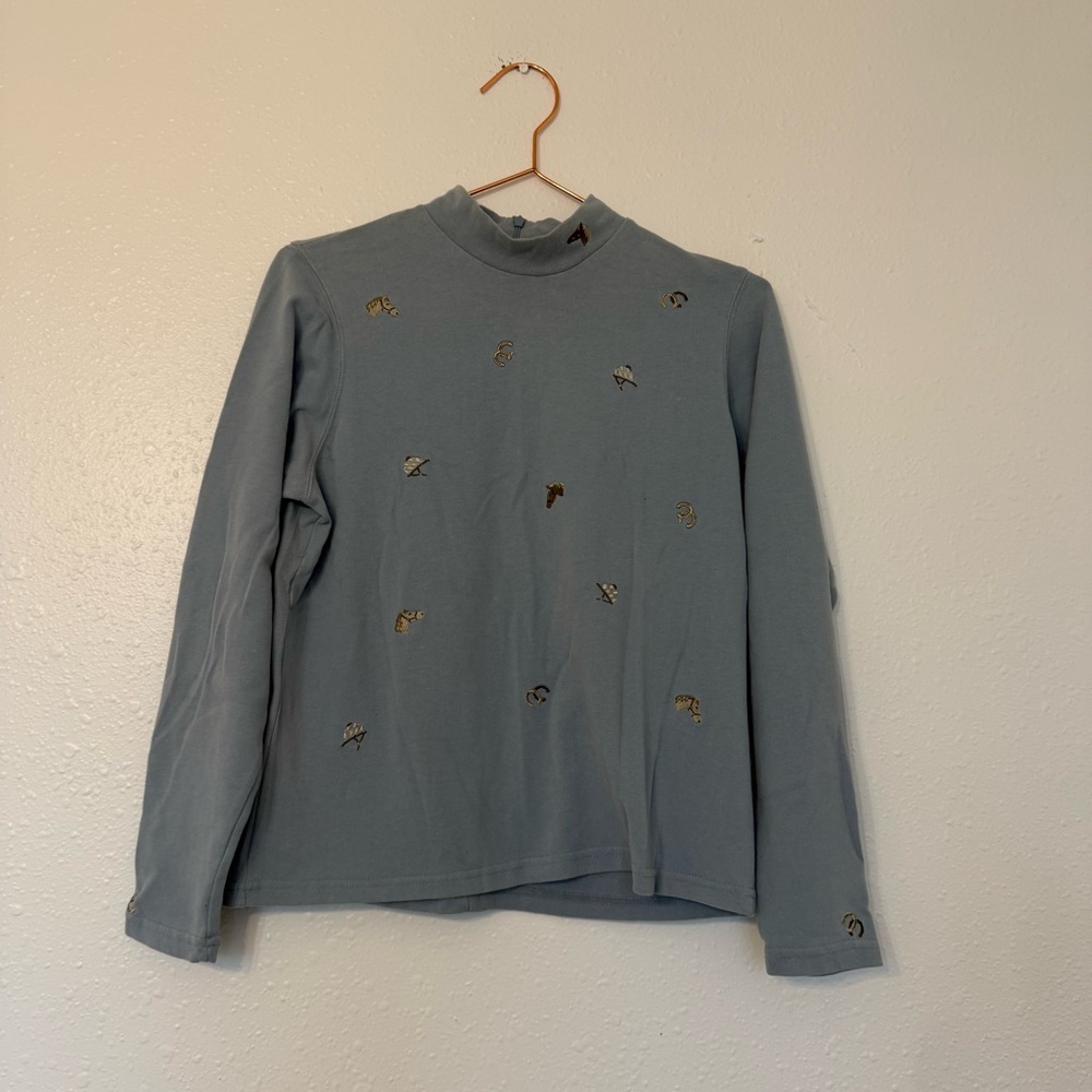Koret Light Blue Long Sleeve Top with embroidered horses etc